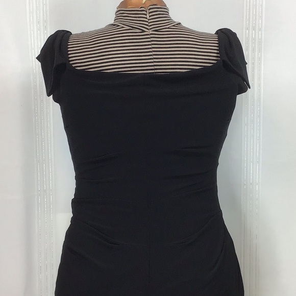 Lauren Black Ruched Lined Jersey with Cap and Bow Sleeves Cocktail Dress - Picture 7 of 16